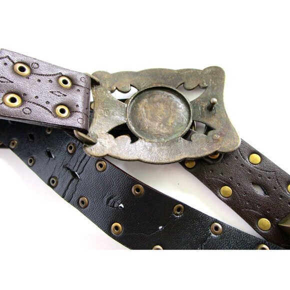 Brown Women's Western Belt - Faux Leather - Rhinestone Carved Buckle - 36 inches - Picture 10 of 10